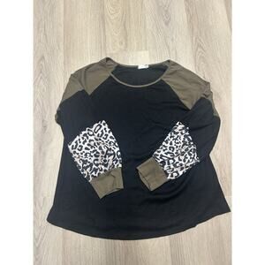 Naggood Women's Black Olive Animal Print Raglan Sleeve T-Shirt XL